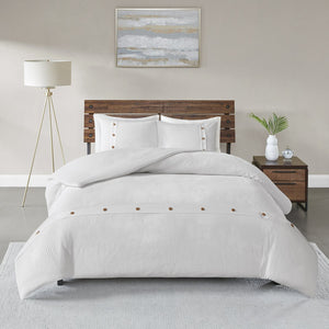 English Elm Full/Queen Finely 3-Piece Cotton Waffle Weave Duvet Cover Set with Wooden Buttons, OEKO-TEX Safe and Textured Comfort B035129156