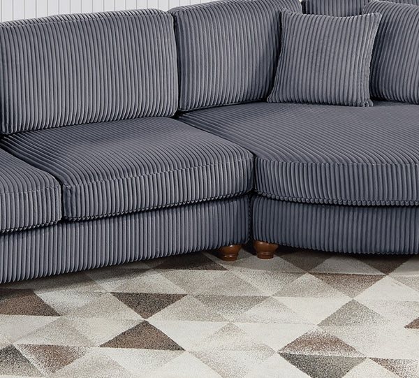 English Elm Contemporary 3pc Sectional Set with USB Charging, Corduroy Upholstery, Storage Ottoman & Pillows Dark Gray 69 L x 40 W x 23 H B011S01282