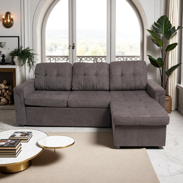 English Elm Upholstered L-Shaped Sleeper Sofa with Reversible Storage, Pull-Out Bed & Breathable Flannel Finish W3138S00001