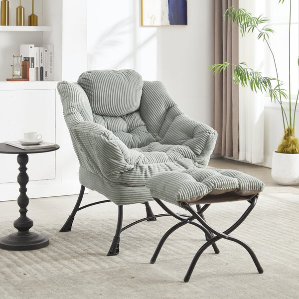 English Elm Lazy Chair Plush Ottoman Lounge Chair with Ergonomic Back, Side Pocket, Steel Frame Comfort Light Green W640P271556