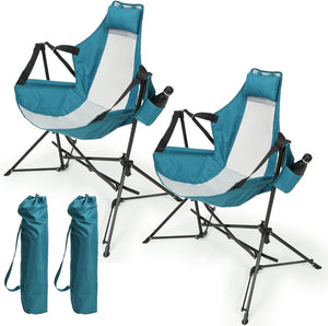 English Elm Hammock Camping Chair Set - Portable Rocking Recliners With Cup Holder & Pillow For Outdoor Relaxation W640P147223