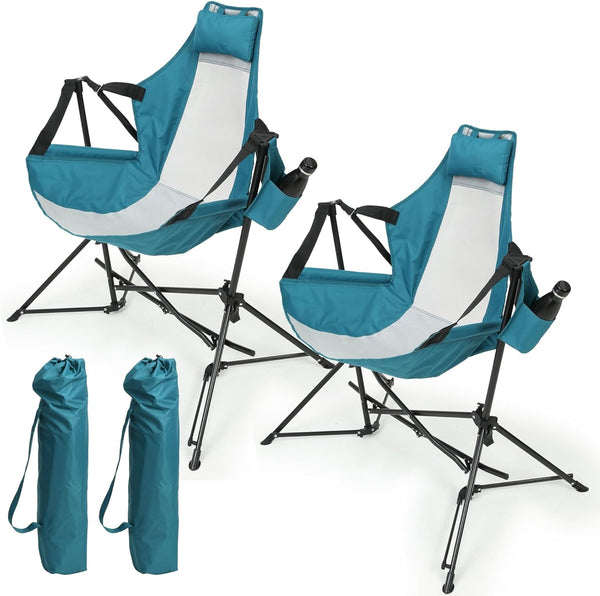 English Elm Hammock Camping Chair Set - Portable Rocking Recliners With Cup Holder & Pillow For Outdoor Relaxation W640P147223