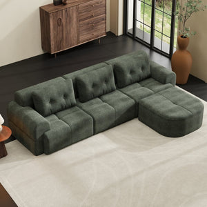 English Elm Modular Sectional Sofa with Chaise Full Foam Build Woven Fabric for Living Room Blackish Green W2379S00006