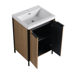 English Elm 24" Freestanding Bathroom Vanity with Resin Integrated Sink, Soft-Close Doors, Adjustable Shelf, Durable Plywood Finish Light Coffee W999S00294