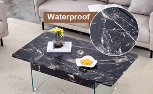 English Elm Multifunctional Lift Top Coffee Table with Tempered Glass Legs, Ergonomic Storage and Durable MDF Finish Black,Transparent W2920P226077