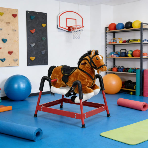 English Elm Soft Plush Spring Rocking Horse with Saddle Reins and Sounds for Kids Ages 3 to 8 T3971P442620