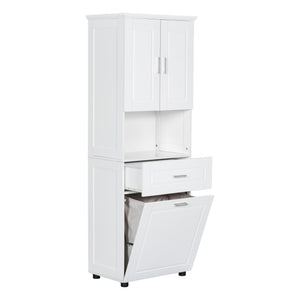 English Elm Tall Bathroom Cabinet with Tilt-Out Laundry Hamper, Adjustable Shelves, Anti-Tip Design & Large Storage White WF323481AAK