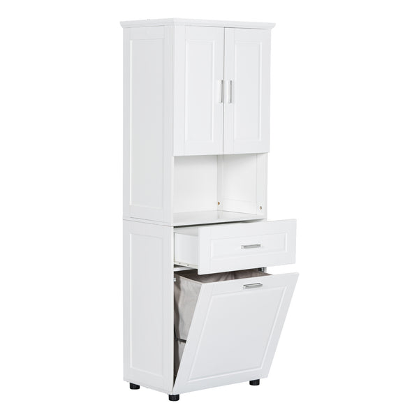English Elm Tall Bathroom Cabinet with Tilt-Out Laundry Hamper, Adjustable Shelves, Anti-Tip Design & Large Storage White WF323481AAK