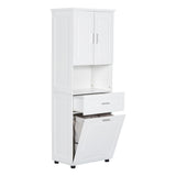 English Elm Tall Bathroom Cabinet With Laundry Basket, Large Storage Space Tilt-Out Laundry Hamper and Upper Storage Cabinet, White