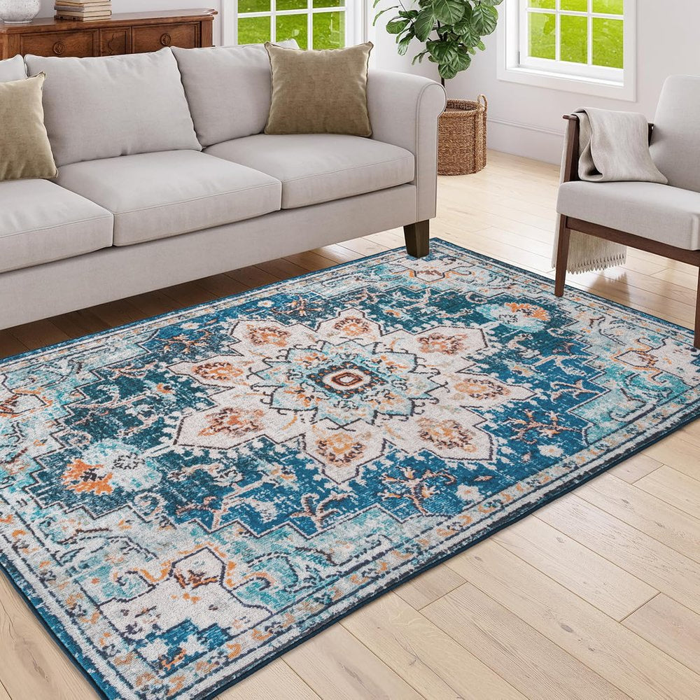 English Elm Area Rug 5X7 Vintage Bohemian Floral Design - Non-Slip, Washable Comfort For Living Spaces & More W2907P265040