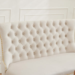 English Elm Velvet Double Dining Loveseat Bench - Elegant 2-Seat Tufted Velvet With Gold Legs, Mid-Century Modern Style W1143P362522-GIGA