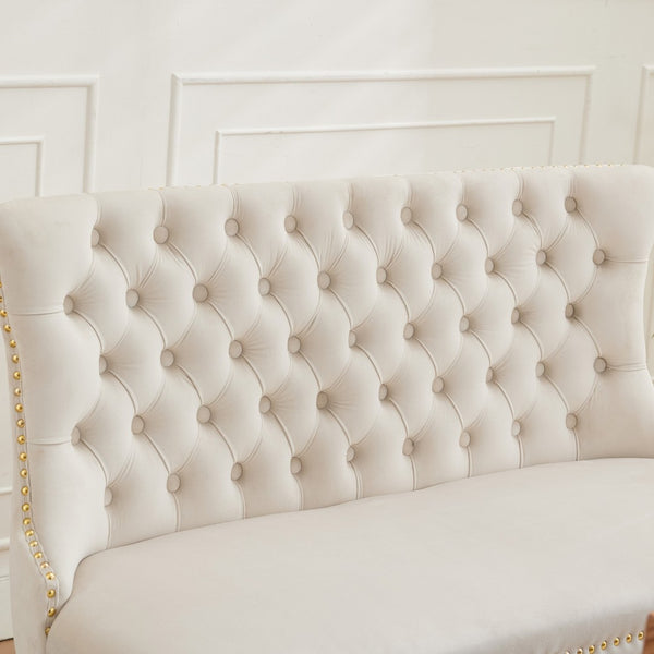 English Elm Velvet Double Dining Loveseat Bench - Elegant 2-Seat Tufted Velvet With Gold Legs, Mid-Century Modern Style W1143P362522-GIGA