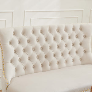 English Elm Velvet Mid-Century Double Dining Loveseat Bench with Hand-Tufted Buttons, Wingback Comfort, Luxe Seating Beige W1143P362522