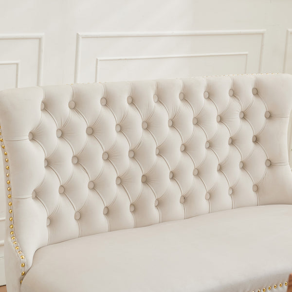 English Elm Velvet Mid-Century Double Dining Loveseat Bench with Hand-Tufted Buttons, Wingback Comfort, Luxe Seating Beige W1143P362522