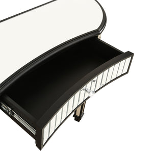 English Elm 47" Half-Moon Mirrored Console Table with Fluted Glass Panels, Crystal Knob Drawer, Chic Vanity Desk Antique Black W1445P322848