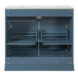 English Elm 36" Luxurious Bathroom Vanity with Ceramic Sink and Soft-Close Doors, Solid Wood Frame, Adjustable Shelves Blue N710P288944C