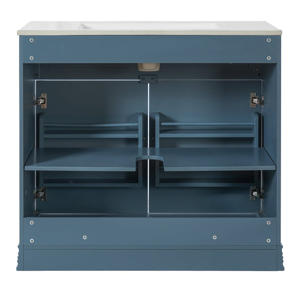 English Elm 36" Luxurious Bathroom Vanity with Ceramic Sink and Soft-Close Doors, Solid Wood Frame, Adjustable Shelves Blue N710P288944C