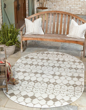 Unique Loom Outdoor Trellis Cardak Machine Made Geometric Rug Ivory and Gray, Gray 7' 10" x 10' 0"