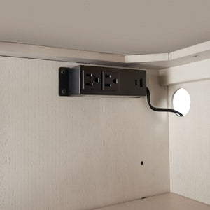 English Elm Vanilla Cream Oak Server with Metal Base, Soft‑Close Doors & Drawers, 3 Drawers 2 Doors Storage Finish B2699P296296