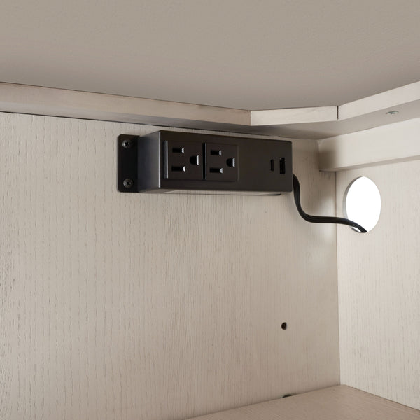 English Elm Vanilla Cream Oak Server with Metal Base, Soft‑Close Doors & Drawers, 3 Drawers 2 Doors Storage Finish B2699P296296