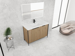 English Elm 48" Freestanding Bathroom Vanity with Thick Resin Sink, Soft-Close Doors, Adjustable Shelves, Durable Finish Light Coffee W999S00297