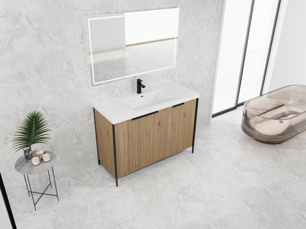 English Elm 48" Freestanding Bathroom Vanity with Thick Resin Sink, Soft-Close Doors, Adjustable Shelves, Durable Finish Light Coffee W999S00297