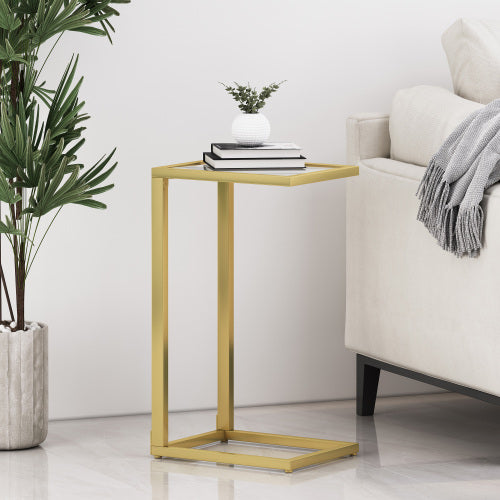 English Elm Christopher Knight Home® - End Table - Chic C-Shaped Gold Iron Frame With Tempered Glass Top & Built-In Magazine Rack For Style N771P218228J