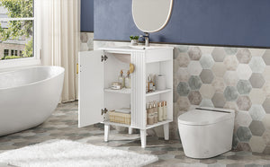 English Elm 20-inch French Style Bathroom Vanity with Integrated Ceramic Sink, Carved Accents & Soft-Close Door White N710P330971K
