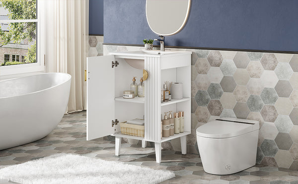 English Elm 20-inch French Style Bathroom Vanity with Integrated Ceramic Sink, Carved Accents & Soft-Close Door White N710P330971K