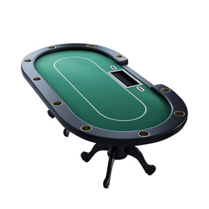 English Elm 96" Oval Poker Table Seats 10 with Waterproof Felt Padded Rail and Dealer Station Green W2748S00029
