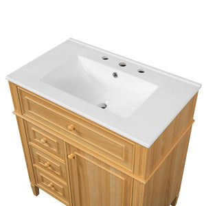 English Elm 30" Pine Wood Bathroom Vanity with Ceramic Sink Soft Close Drawers and Vintage Knobs N725P375498N