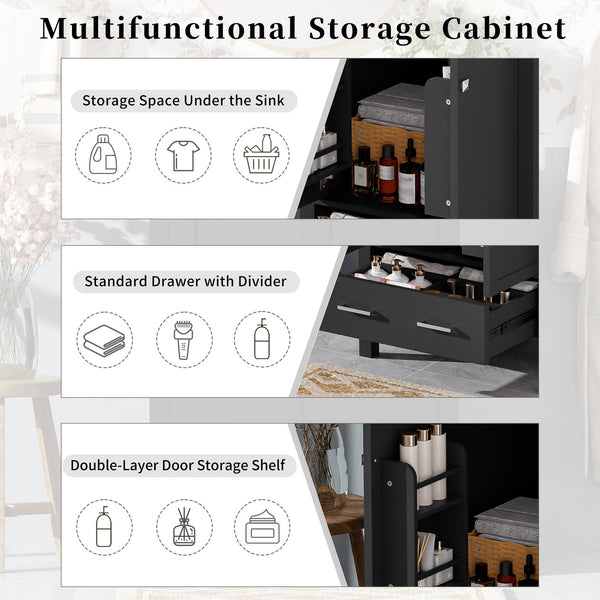English Elm 48-Inch Modern Bathroom Vanity with Dual Ceramic Sinks, Ample Soft-Close Storage and Stylish Design Black N729P000009B