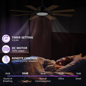 English Elm 52 52 Inch Ceiling Fan with Lights Remote, 8 Plywood Blades, Quiet 6-Speed DC Motor, Reversible LED W1340P346387