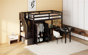 English Elm Queen Murphy Bed with Integrated Desk Cabinet Shelves Space Saving Studio Solution Espresso N708S00013P
