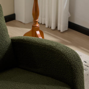 English Elm Modern Upholstered Glider Rocker with Teddy Fabric High Back and Rubberwood Base Green W3723P409071