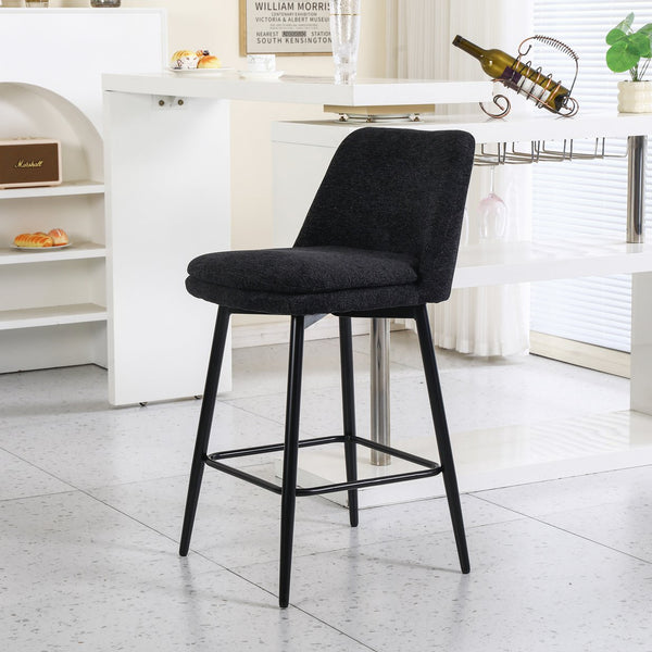 English Elm Counter Upholstered Swivel Bar Stools Set of 2 — Mid-Century Modern Comfort, 360° Rotation, Durable Metal Legs Black W2200P233486