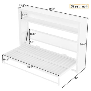 English Elm Twin Size Murphy Bed With Shelves - Space-Saving Metal Wall Bed Design For Stylish Small Rooms W1580S00275-GIGA