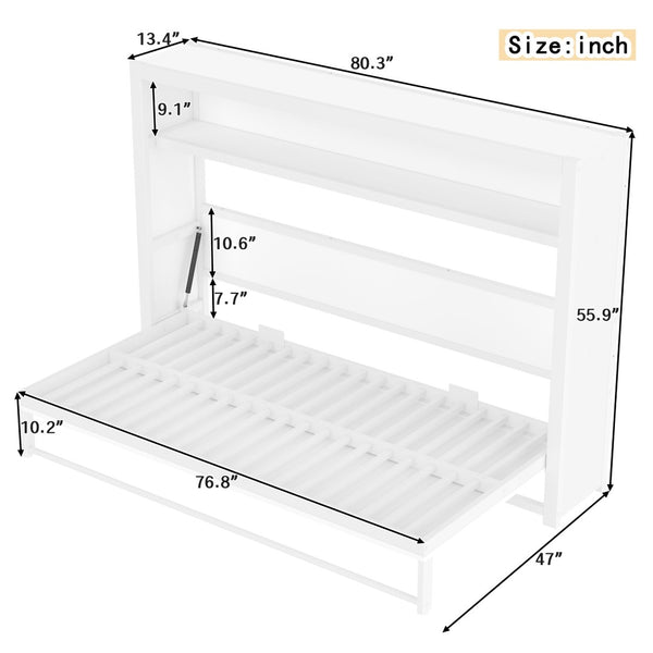 English Elm Twin Size Murphy Bed With Shelves - Space-Saving Metal Wall Bed Design For Stylish Small Rooms W1580S00275-GIGA