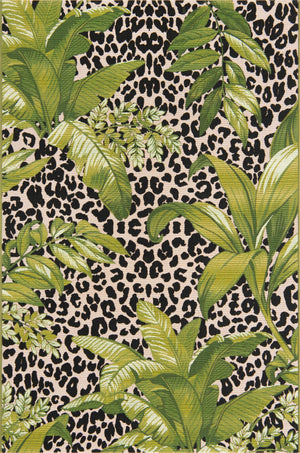 Unique Loom Outdoor Botanical Andromeda Machine Made Botanical Rug Green, Ivory/Olive/Black 5' 3" x 8' 0"