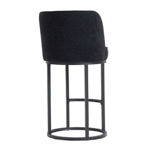 English Elm Counter Height Barstools Set of 2 Linen Upholstered Barrel Seat with Iron Legs Black W395P410438