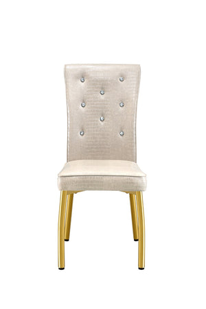 English Elm A Set of 2 Crystal Button Faux Leather Dining Chairs with Embossed Croc Texture Beige,Gold W3226P344046