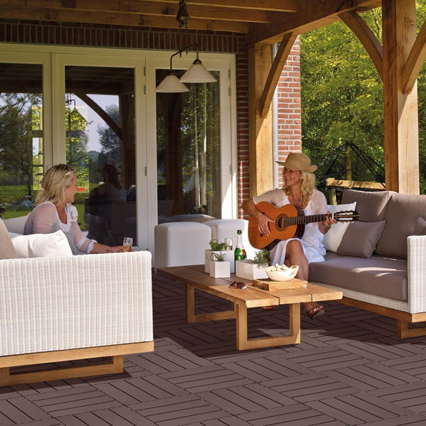 English Elm Plastic Interlocking Deck Tiles 44 Pack Snap Together Waterproof Patio Flooring W2882P204562