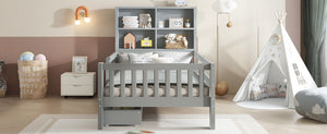 English Elm Twin Chalkboard Platform Bed with Drawers & Shelves, Solid Wood Kids Bed with Storage and Creative Headboard Grey W1580P362706