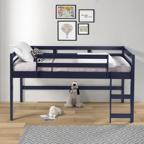 English Elm Lara Twin Loft Bed in Navy Blue Solid Pine with 13 Slat System, Guardrail & Reversible Ladder B2726P277884