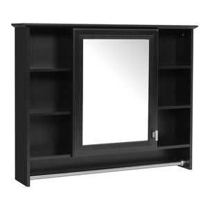English Elm 3-in-1 Wall Mounted Medicine Cabinet with Soft Close Door Towel Bar and Vanity Mirror Black N710P358618B