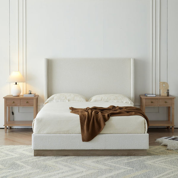 English Elm Hosford Upholstered Wingback Platform Bed - Cream White Boucle, Minimalist Rustic Design, King Size B083P337911