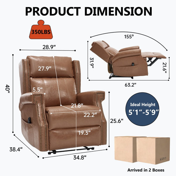 English Elm Emon's Overstuffed Chenille Power Lift Recliner with Massage Heat and Charging Ports Camel W1803S00093