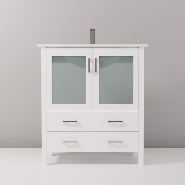 English Elm White Bath Vanity With Ceramic Top And Chrome Faucet Set – Elegant Storage Solution For Modern Homes B2731P260509-GIGA