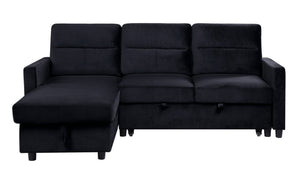 English Elm Iride Velvet Sleeper Sectional with Reversible Storage Chaise for Compact Living Rooms Black B2749S00196