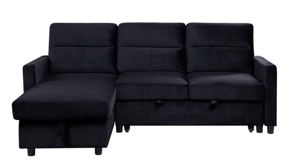 English Elm Iride Velvet Sleeper Sectional with Reversible Storage Chaise for Compact Living Rooms Black B2749S00196